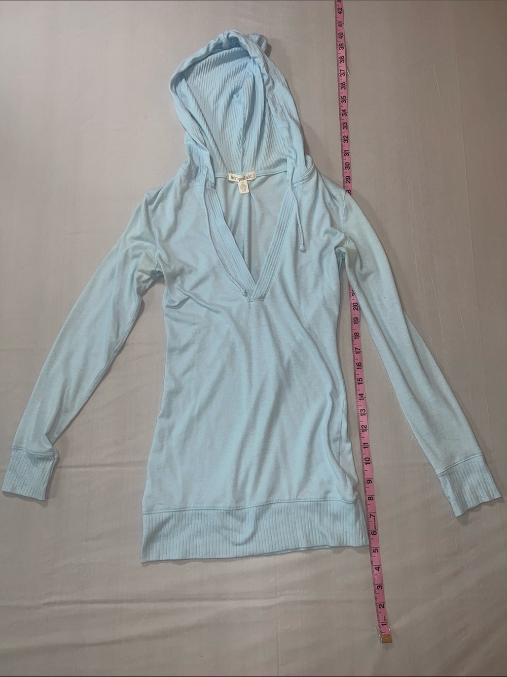 Aeropostale Light Blue V-Neck Hooded Long Sleeve Top